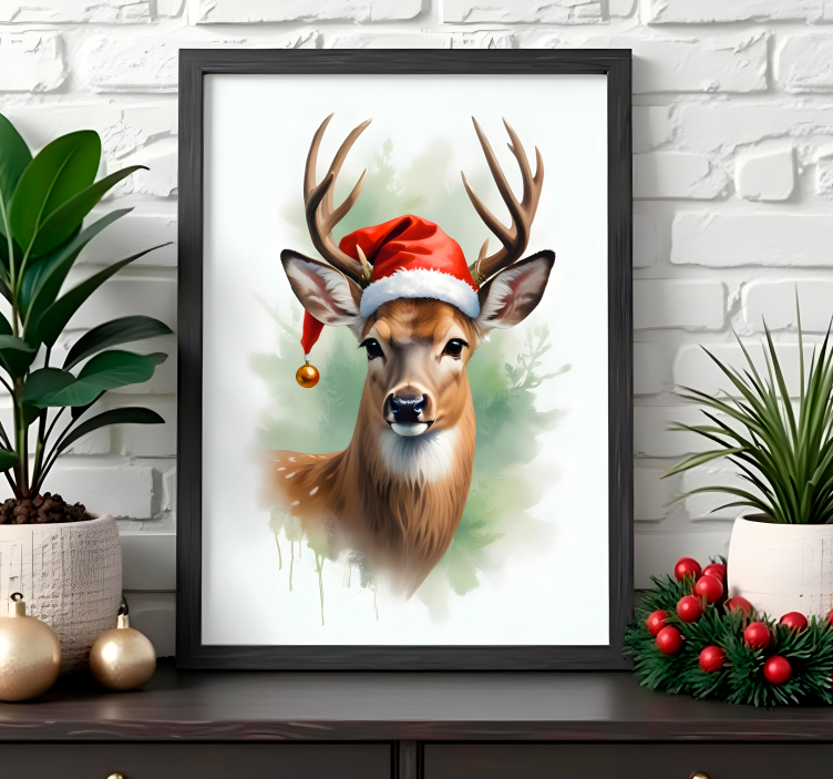 Poster Weihnachten Weihnachtsmann Rentier - TenStickers