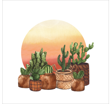Küchenposter kaktus mit sonnenuntergang im kreis - TenStickers