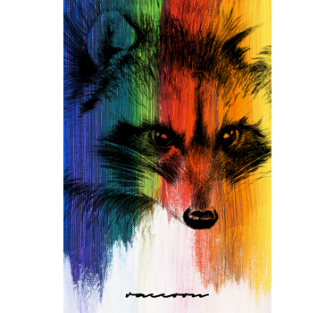 Poster wohnzimmer regenbogen waschbär - TenStickers