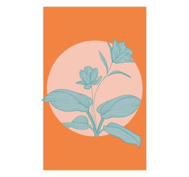 Poster wohnzimmer blaue blumen auf orangefarbenen formen - TenStickers
