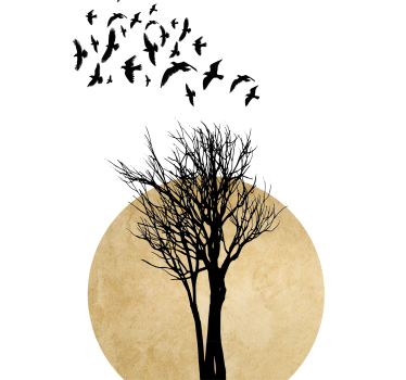 Wandbild Baum Silhouette mit Vögeln - TenStickers