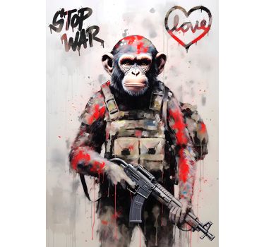 Kunstdruck eines Affen als Soldat - TenStickers