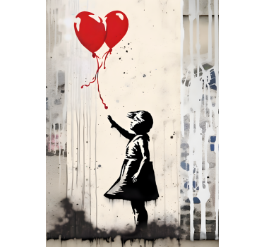 Kunstdruck mit Wandgemälde mit Mädchen und Luftballons - TenStickers