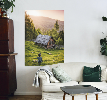 Poster Schöne Landschaft mit Waldhaus - TenStickers
