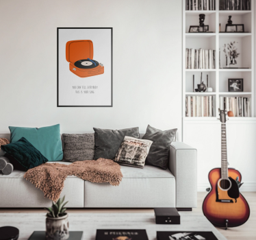 Poster mit Schallplattenspieler und Musik Text für Wohnzimmer - TenStickers