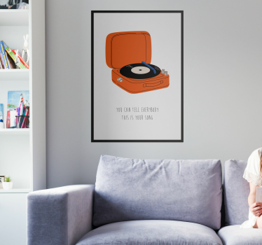 Poster mit Schallplattenspieler und Musik Text für Wohnzimmer - TenStickers