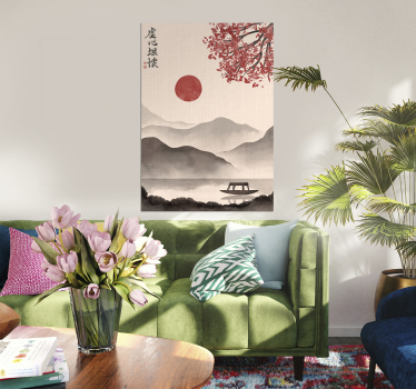 Poster Gezeichnete Japanische Landschaft - TenStickers