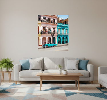 Poster wohnzimmer blau und pink straßen und autos design - TenStickers