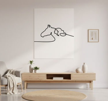 Poster wohnzimmer frau mit pferden linienstil illustration - TenStickers