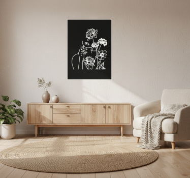 Poster wohnzimmer frau und sonnenblumen minimalistisches design - TenStickers