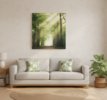 Poster wohnzimmer grüner wald mit sonne - TenStickers