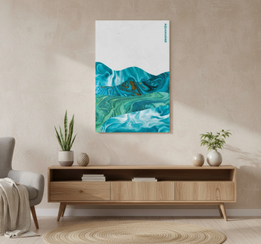 Poster wohnzimmer aquamarine geschwungene linien - TenStickers