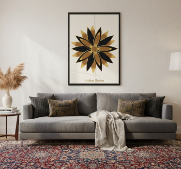 Poster wohnzimmer mit goldenen blumen - TenStickers