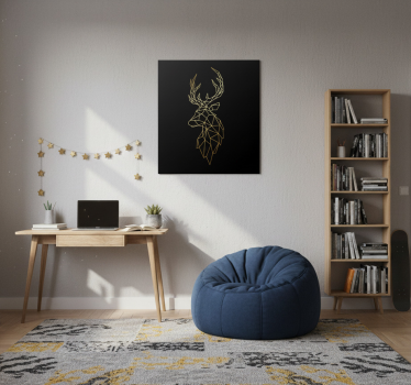 Poster wohnzimmer mit goldenen origami-hirschen - TenStickers