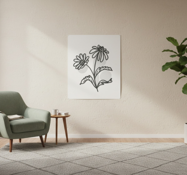 Poster wohnzimmer mit linienzeichnung von gänseblümchen - TenStickers