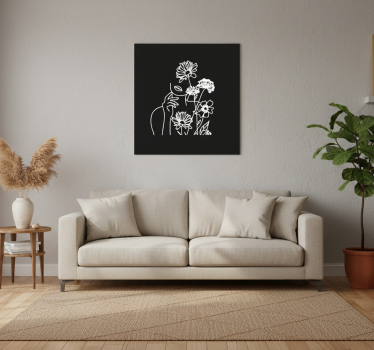 Poster wohnzimmer mit minimalistischem frauenblumenmotiv - TenStickers