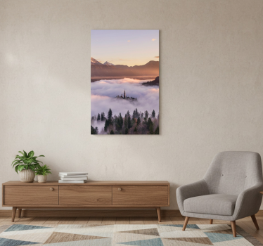 Poster wohnzimmer nebeliger schloss in polen - TenStickers