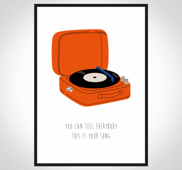 Poster mit Schallplattenspieler und Musik Text für Wohnzimmer - TenStickers