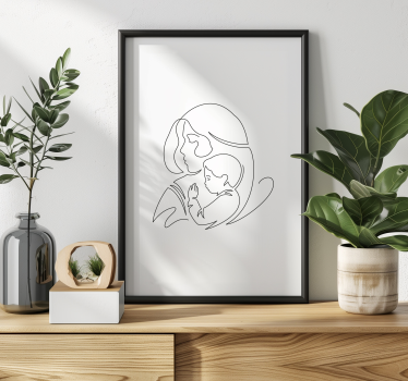 Strichzeichnung von Mutter und Sohn Poster Wohnzimmer - TenStickers