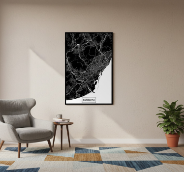 Poster wohnzimmer topografische karte barcelona - TenStickers