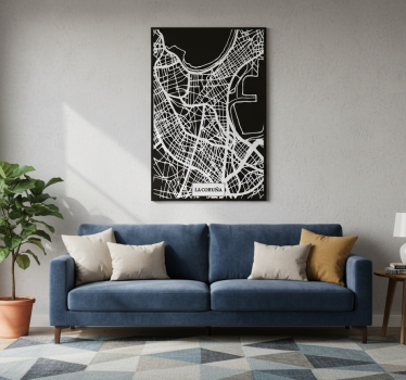 Poster wohnzimmer topografische karte coruña - TenStickers