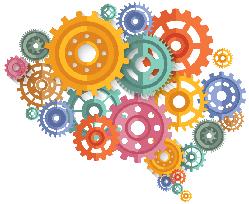 Poster büro mit bunten gehirn-zahnrädern - TenStickers