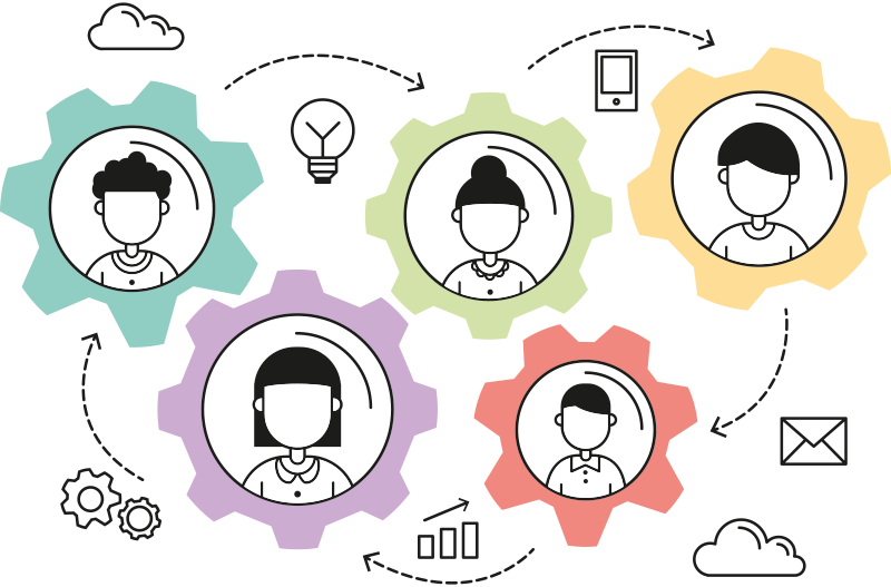 Poster büro teamwork-maschine - TenStickers