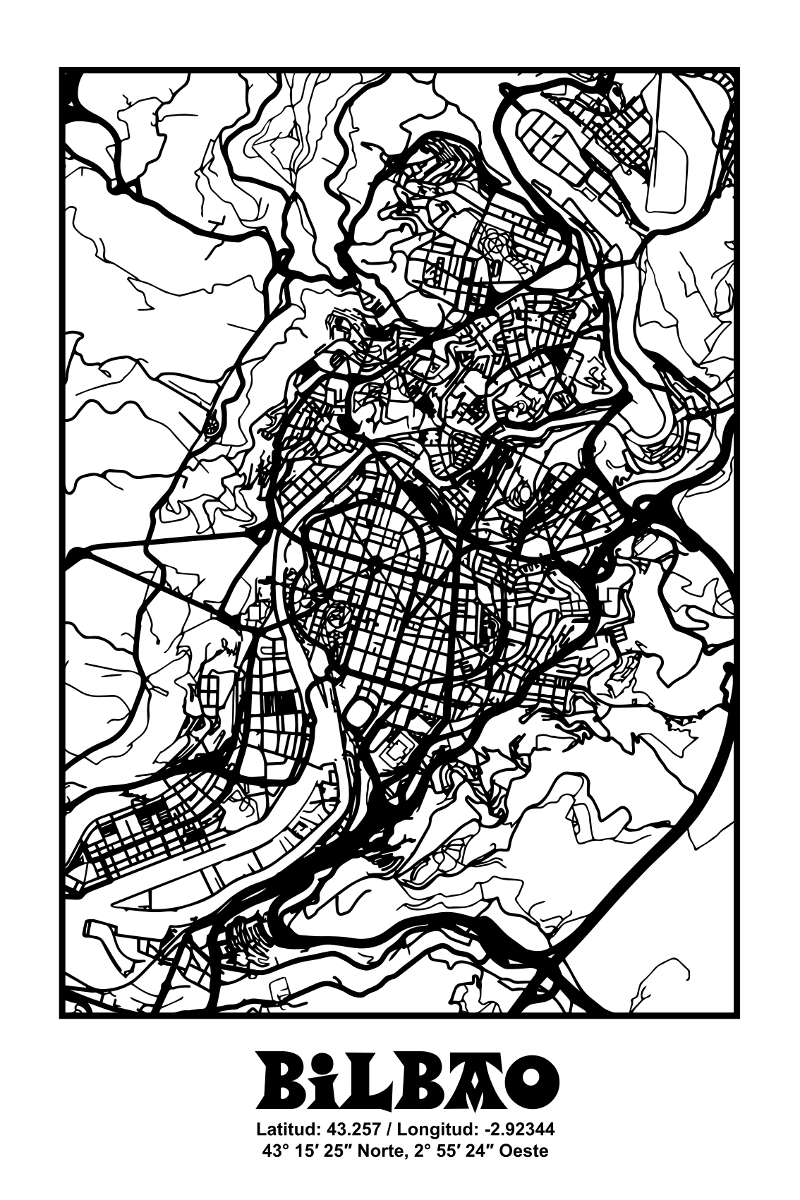 Poster wohnzimmer stadtplan bilbao - TenStickers