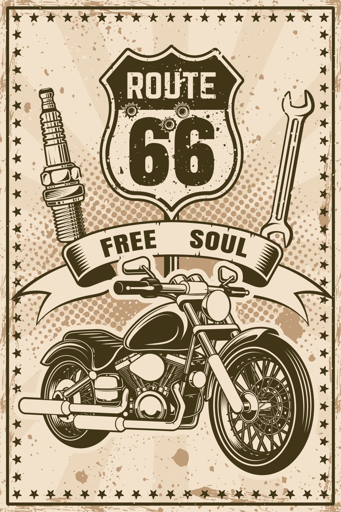 Poster wohnzimmer route 66 motorrad - TenStickers