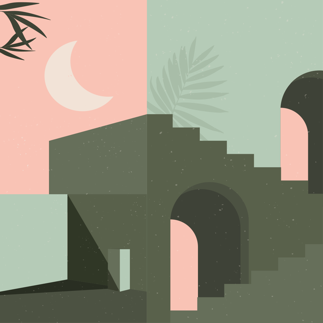 Poster wohnzimmer in pink und türkis wandkunst - TenStickers