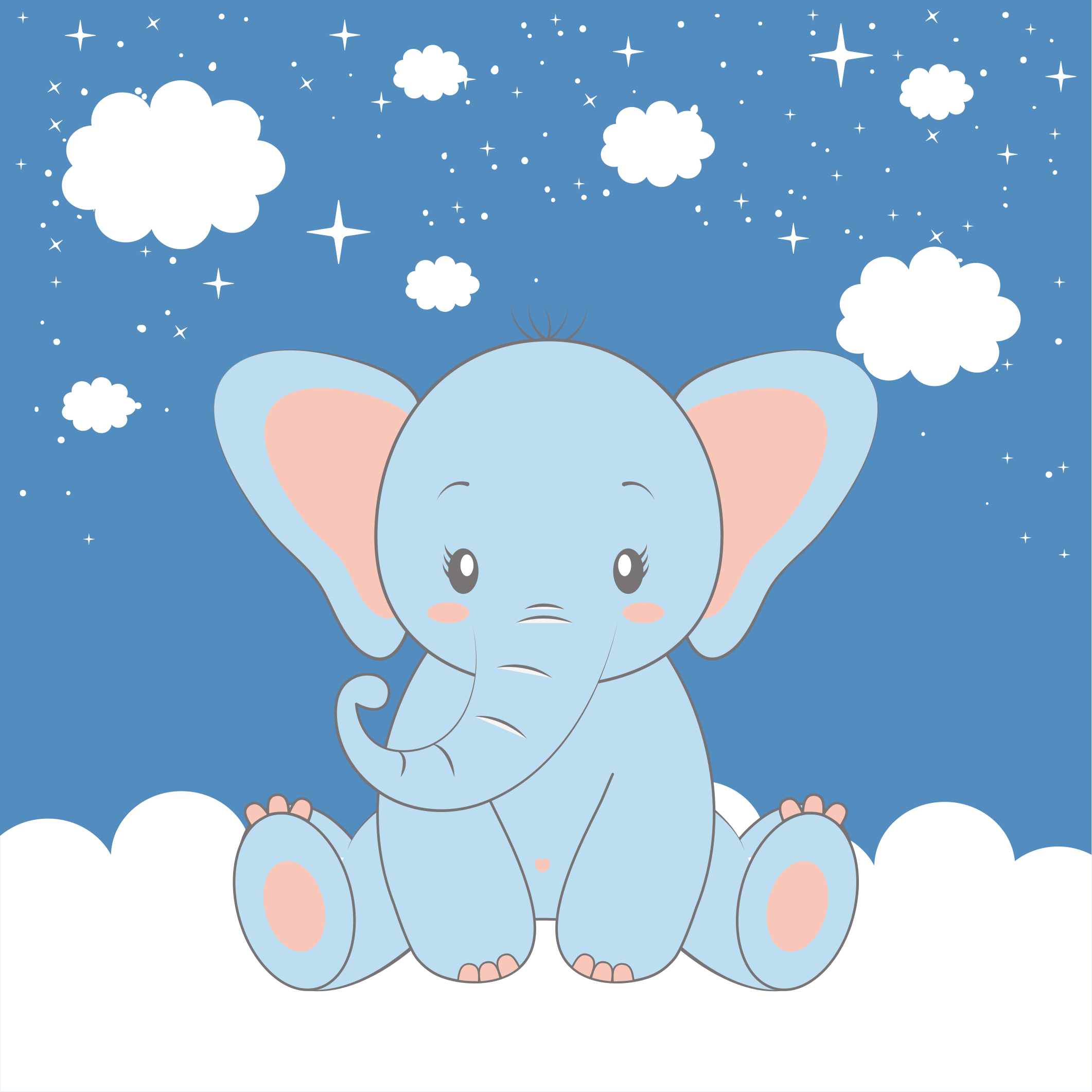Poster kinderzimmer süßer blauer baby-elefant - TenStickers