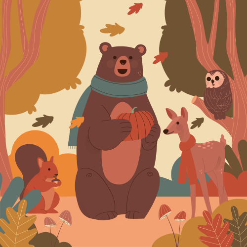 Poster kinderzimmer glückliche tiere im herbstwald - TenStickers