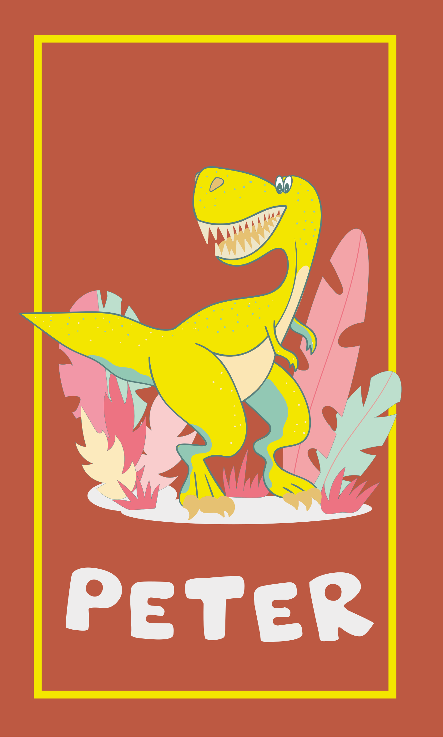 Poster kinderzimmer gelber dino mit pflanzen - TenStickers