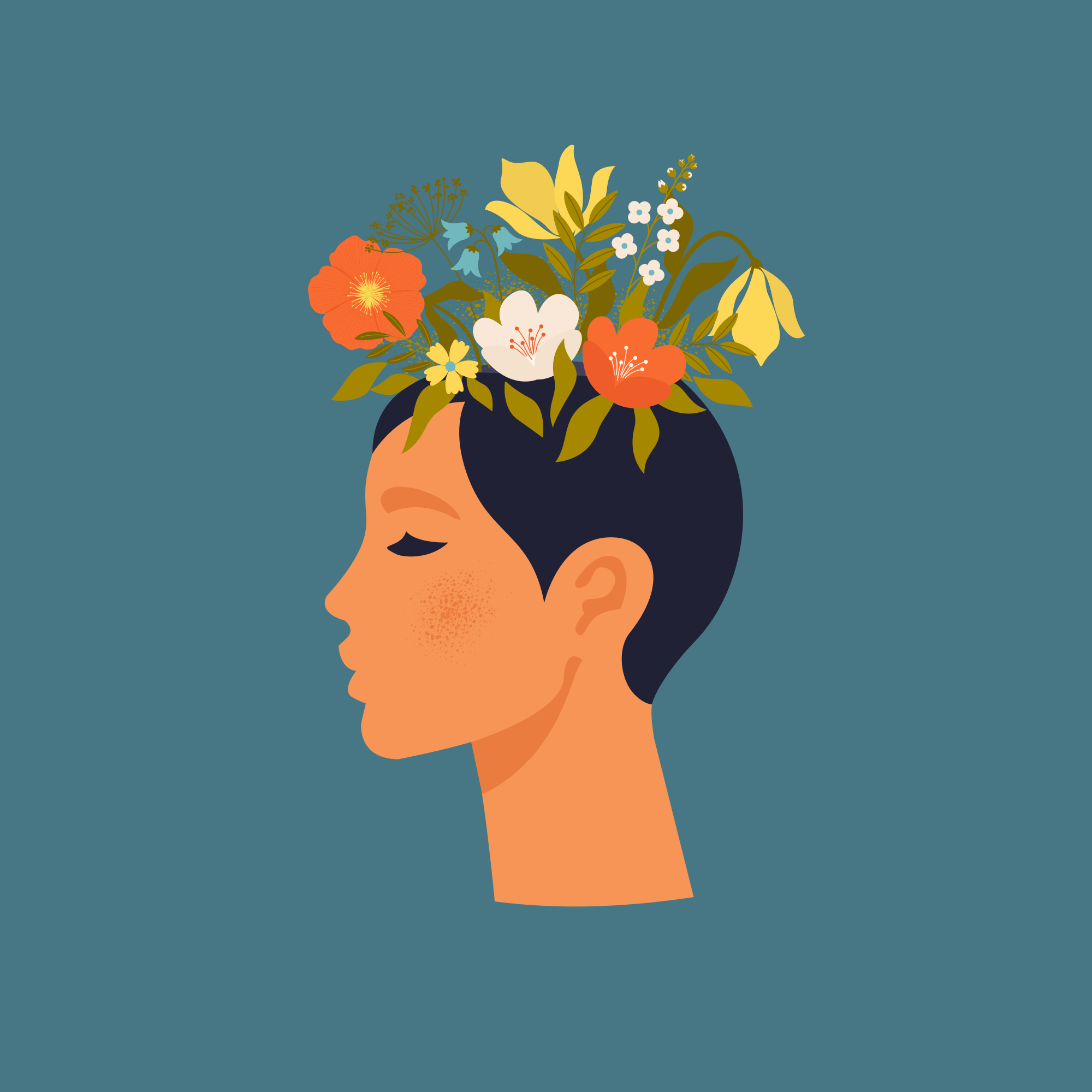 Blumenposter abstrakte frau auf blauem hintergrund - TenStickers