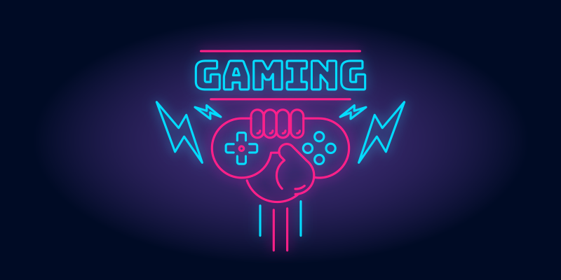 Gaming poster mit neonlichtern im logo - TenStickers