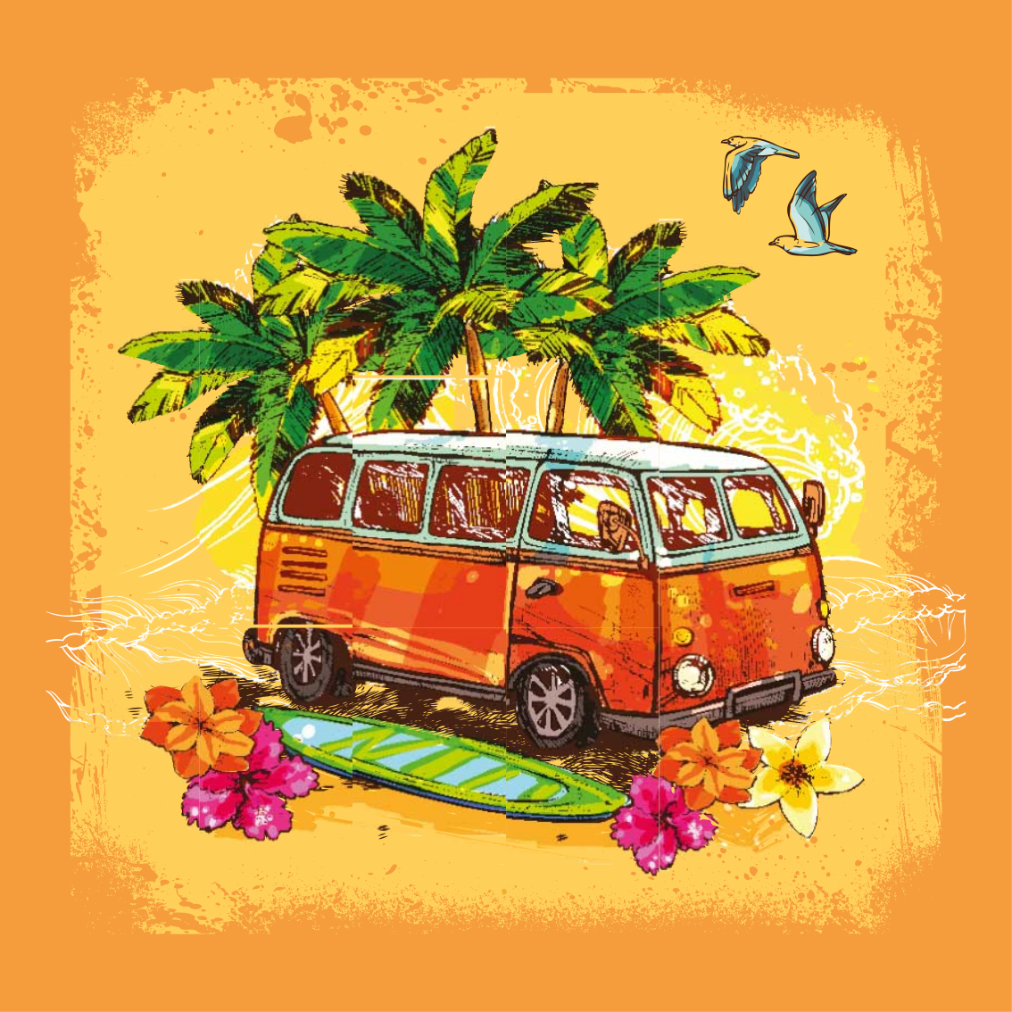 Poster länder und städte klassischer surfbus - TenStickers