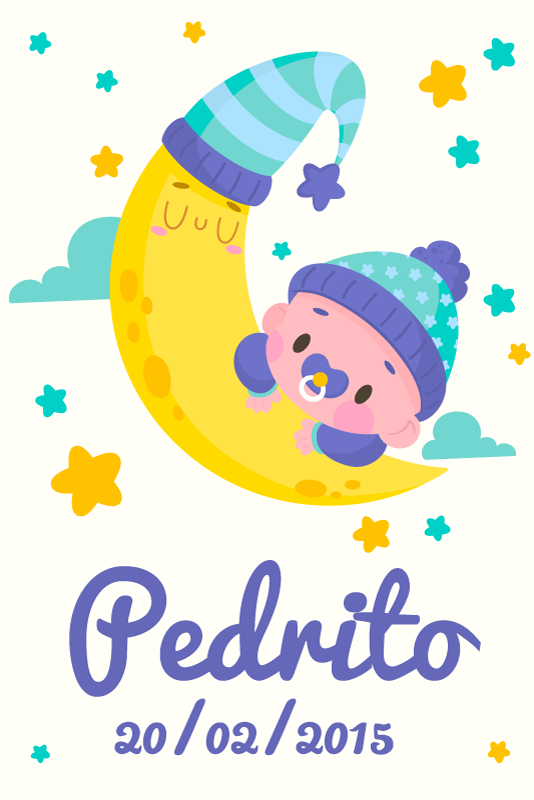 Personalisierte poster schlafendes baby im mond - TenStickers