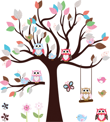 Poster baum mit eulen im kinderzimmer - TenStickers