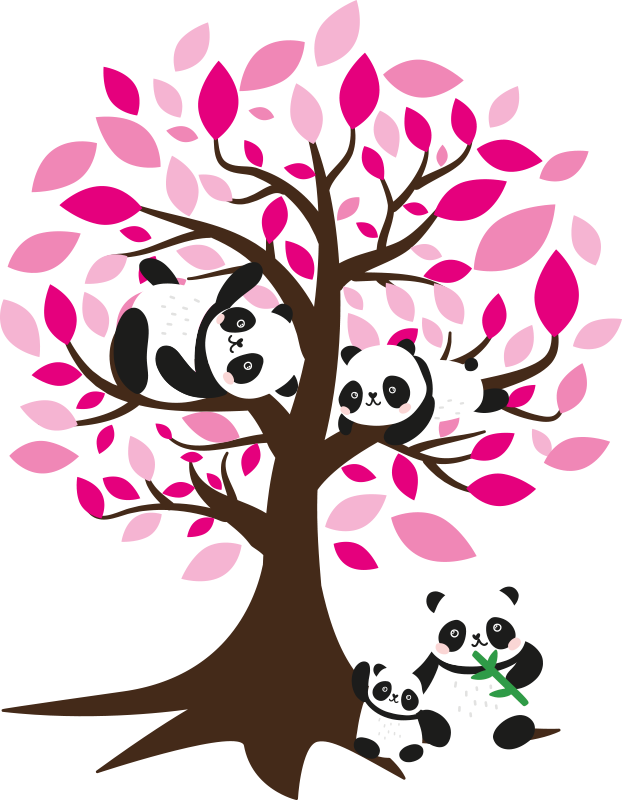 Poster baum wandaufkleber mit pandakids - TenStickers