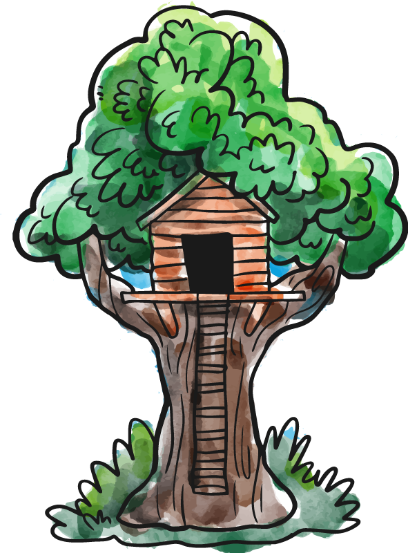 Poster baum aquarell baumhaus - TenStickers