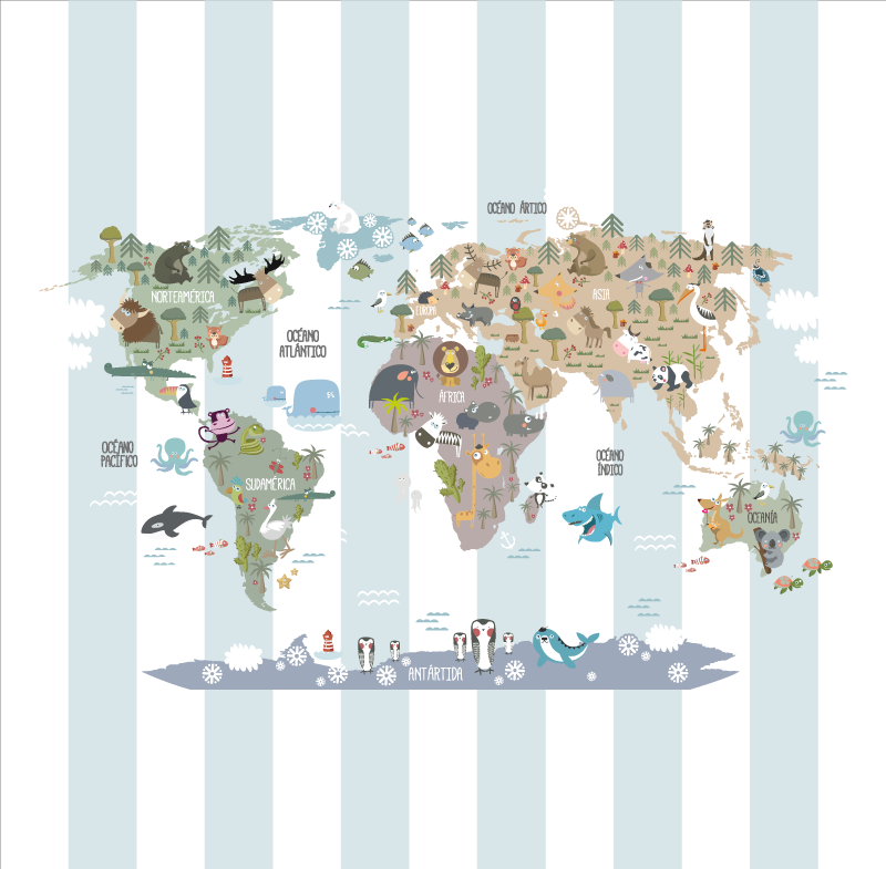 Poster weltkarte mit tierwelt - TenStickers