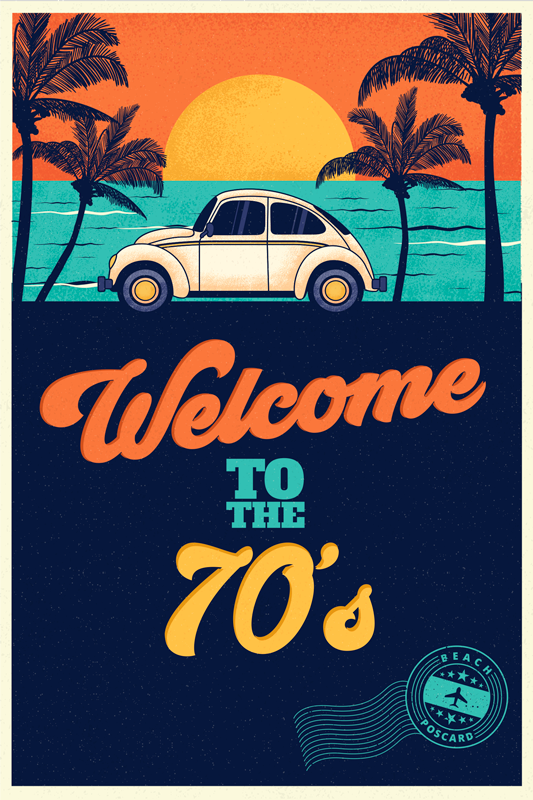 Vintage poster willkommen im 70er jahre aufkleber - TenStickers