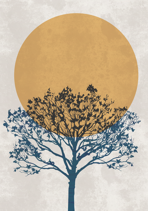 Poster baum mit sonnenaufgang - TenStickers