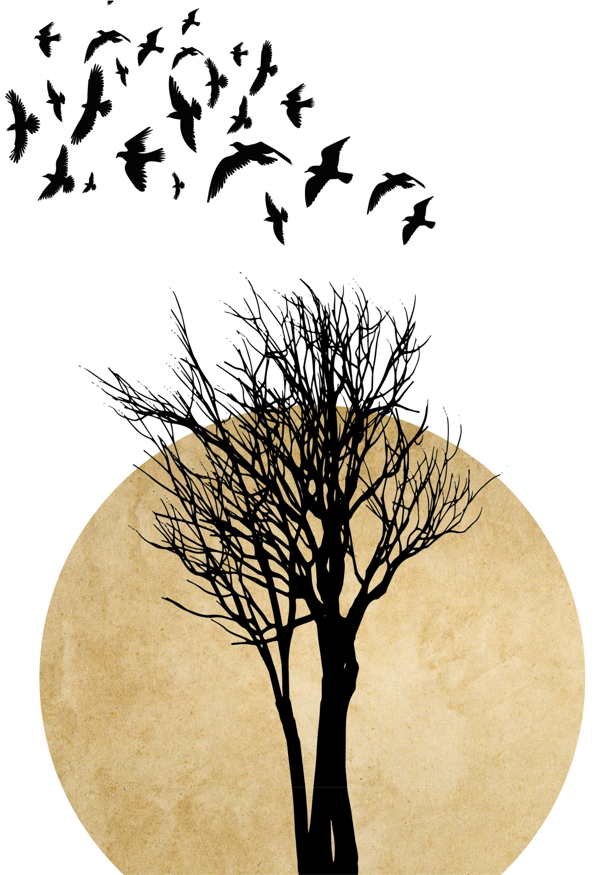 Poster baum silhouette mit vögeln - TenStickers