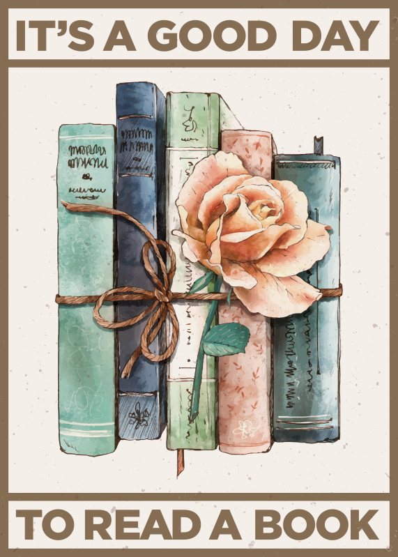 Poster Bücher gebunden mit Rose - TenStickers