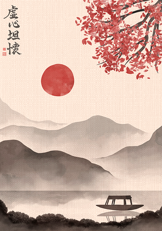 Poster Gezeichnete Japanische Landschaft - TenStickers