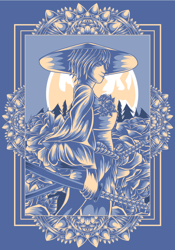 Poster Samurai Anime Frau - TenStickers