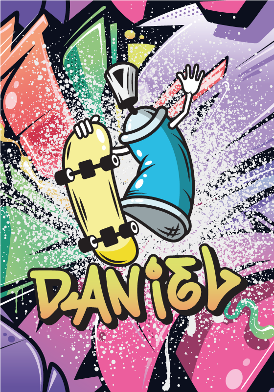 Poster Graffiti- Dose auf Skateboard mit Namen - TenStickers