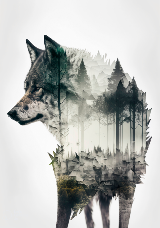 Poster doppelbelichtung des Wolfes - TenStickers