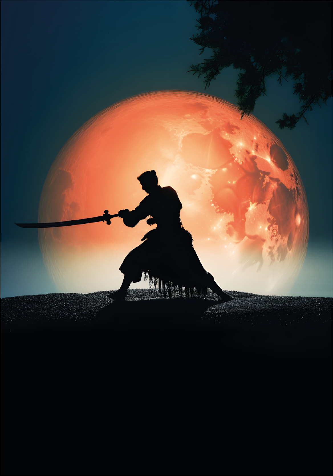 Poster Teenager epischer Samurai Vollmond - TenStickers